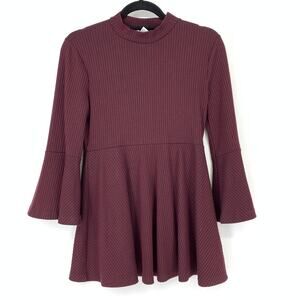 Motherhood Top Women's Size Medium Maternity Blouse Bell Sleeves Burgundy